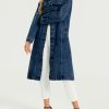Women Denim Jacket Button Down Maxi Long Jean Trench Coat With Pocket