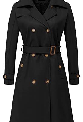 Women's Double Breasted Long Trench Coats Mid-Length Belted Overcoat Dress Jacket with Detachable Hood