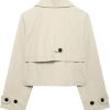 Women's Double-Breasted Short Trench Coat Solid Color Lapel Long Sleeve Jacket Lightweight Trendy Outerwear