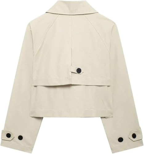 Women's Double-Breasted Short Trench Coat Solid Color Lapel Long Sleeve Jacket Lightweight Trendy Outerwear