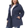 Women's Plus Size Long Hooded Raincoat Lightweight Waterproof Windbreaker Jacket