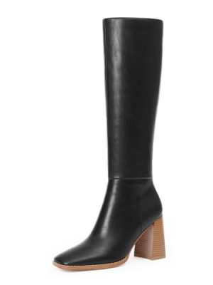 Knee High Boots Women Pointed Toe Stiletto Heel Tall Dress Boots Side Zipper Heeled Boots for Women