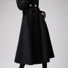Womens Long Double-Breasted Hooded Coat Winter Warm Wool Trench Coat with Belts