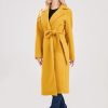 Womens Long Wool Pea Coats Notched Collar Open Front Woolen Blend Trench Coat with Belt