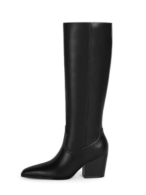 Knee High Boots Women Square Toe Chunky Heel Tall Boots for Women High Heel Side Zipper Long Boot