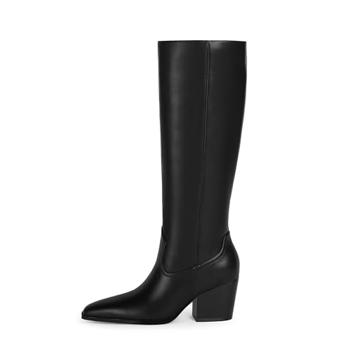 Knee High Boots Women Square Toe Chunky Heel Tall Boots for Women High Heel Side Zipper Long Boot