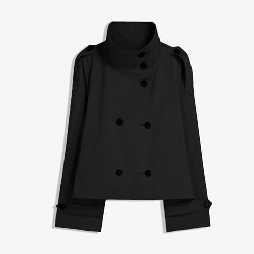 Women's Cropped Trench Coat Double Breasted Short Jacket High Collar Fall Winter Coats Trendy Outfit with Belt