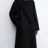 Women's Notched Collar Wool Blend Pea Coat Winter Double Breasted Trench Coat Long Oversized Button Down Overcoats