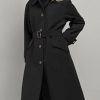 Womens Trench Coats Single Breasted Long Windproof Overcoat with Pockets and Belt