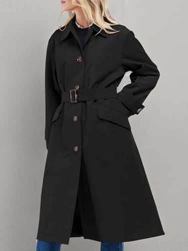 Womens Trench Coats Single Breasted Long Windproof Overcoat with Pockets and Belt