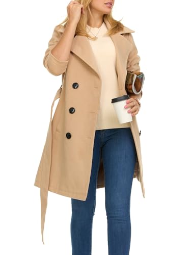 Trench Coat for Women – Double-Breasted Long Winter Faux Wool Coat