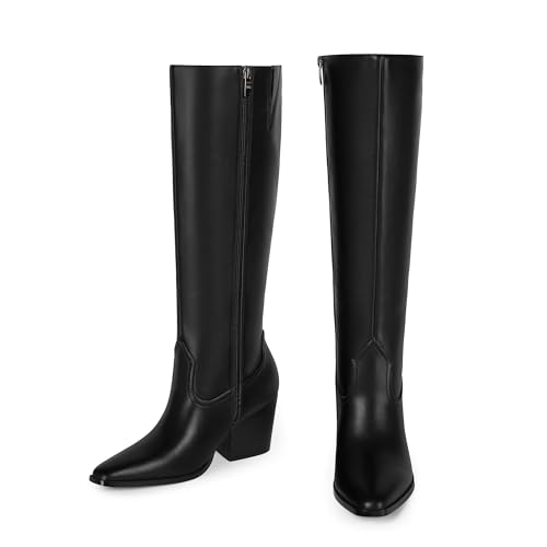 Knee High Boots Women Square Toe Chunky Heel Tall Boots for Women High Heel Side Zipper Long Boot