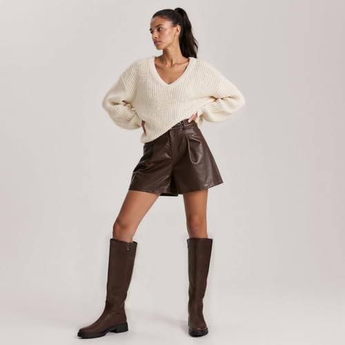 Knee High Boots for Women Round Toe Women's Fashion Tall Riding Boots Chunky Platform Long Flat Boot with Side Zipper Low Heel