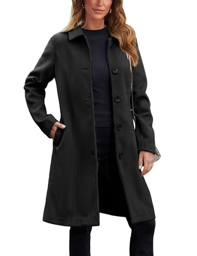 Womens Pea Coat Elegant Overcoat Single Breasted Winter Coat Dress Coat with Pockets