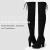 Women’s Thigh High Over The Knee Boots Suede Fashion Long 3.5 Inch Heel Boots with Zipper