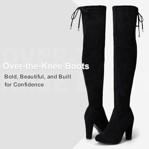 Women’s Thigh High Over The Knee Boots Suede Fashion Long 3.5 Inch Heel Boots with Zipper