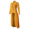 Womens Long Dovetail Gothic Trench Coat Polka Dot Zipper Up Tailcoat Jacket