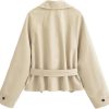 Women's Short Trench Coat Casual Long Sleeve Lapel Belted Jacket Single Breasted Solid Color Outerwear