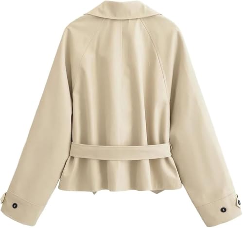 Women's Short Trench Coat Casual Long Sleeve Lapel Belted Jacket Single Breasted Solid Color Outerwear
