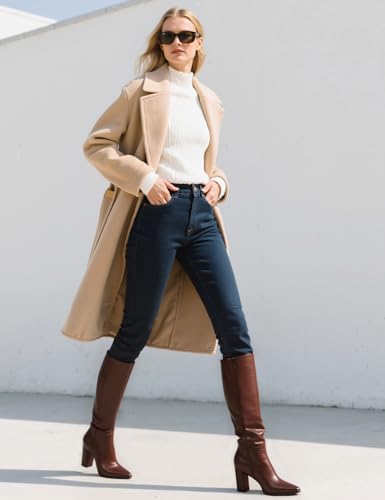 Knee High Boots Women Pointed Toe Chunky Heel Fall Tall Boots Side Zipper Faux Leather Long Boots for Women