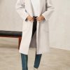 Womens Open Front Pea Coats Classic Lapel Long Trench Coats Loose Fall Winter Outwear with Pockets