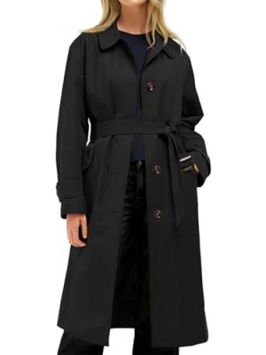 Womens Trench Coats Single Breasted Long Windproof Overcoat with Pockets and Belt