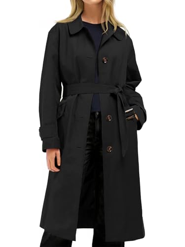 Womens Trench Coats Single Breasted Long Windproof Overcoat with Pockets and Belt