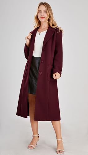 Women's Big Notch Lapel Single Breasted Mid-Long Wool Blend Coat