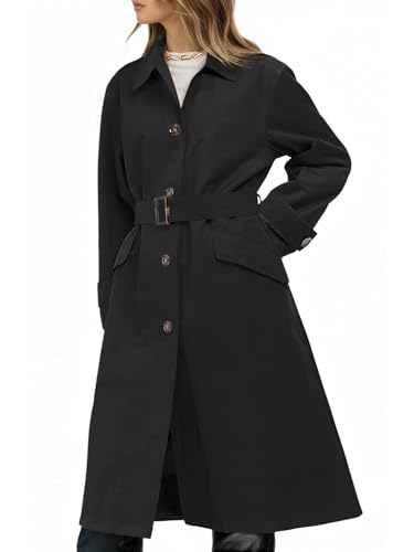 Womens Trench Coats Single Breasted Long Windproof Overcoat with Pockets and Belt