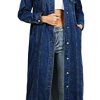 Womens Classic Jean Jacket Plus Size Loose Long Sleeve Button Down Denim Trench Coat