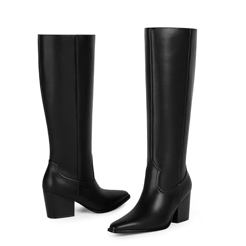 Knee High Boots Women Square Toe Chunky Heel Tall Boots for Women High Heel Side Zipper Long Boot