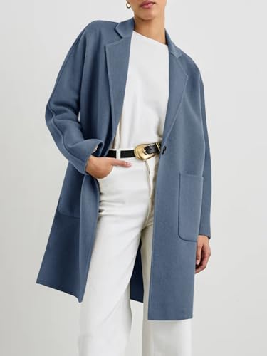 Womens Pea Coat Notched Lapel Single Breasted Long Jacket Winter Casual Trench Coat Outerwear