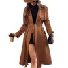 Women’s Long Sleeve Jackets Short Coats Lapel Neck Belted Slant Pocket Coat