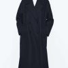 Women's Notched Collar Wool Blend Pea Coat Winter Double Breasted Trench Coat Long Oversized Button Down Overcoats