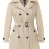 Women's Plus Size Trench Coat Double-Breasted Waterproof Lapel Overcoat Stylish Pea Coat with Detachable Hood