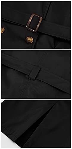 Women's Double Breasted Long Trench Coats Mid-Length Belted Overcoat Dress Jacket with Detachable Hood
