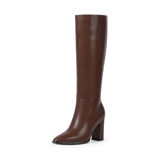 Knee High Boots Women Pointed Toe Chunky Heel Fall Tall Boots Side Zipper Faux Leather Long Boots for Women
