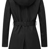 Women's Double Breasted Trench Coats Mid-Length Belted Overcoat Long Dress Jacket with Detachable Hood