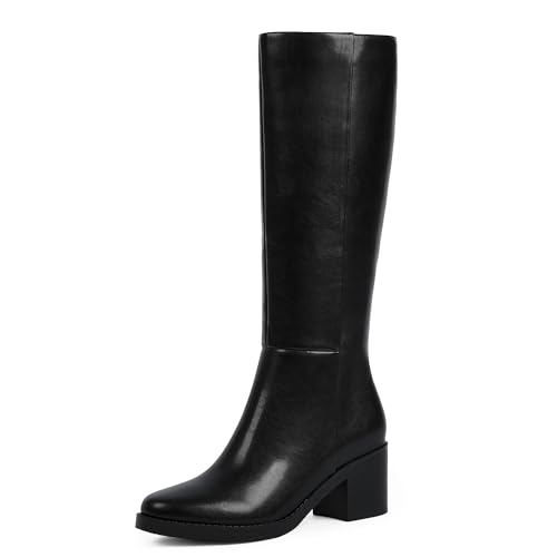 Knee High Boots for Women 2.56" Chunky Heel Round Toe Side Zipper Fall Winter Dress Tall Boots for Women