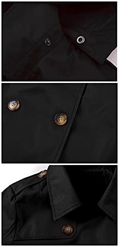 Women's Double Breasted Long Trench Coats Mid-Length Belted Overcoat Dress Jacket with Detachable Hood