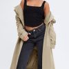 Women's Double Breasted Trench Coats Causal Windproof Long Lapel Pocketed Overcoat with Belt