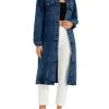 Women Denim Jacket Button Down Maxi Long Jean Trench Coat With Pocket