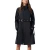 Women's Single Breasted Long Trench Coat Windproof Raincoat Outerwear Lightweight Windbreaker with Blet & Hood