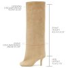 Women's Suede Knee High Boots Square Toe Stiletto Heels Wide Calf Tall Boots