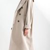 Women Wool Blend Pea Coat Camel Notched Collar Double Breasted Outerwear Jacket