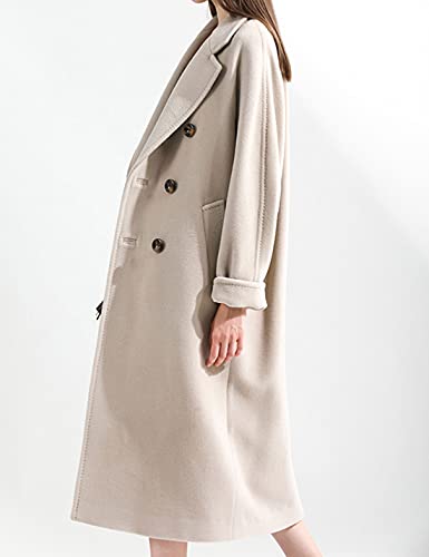 Women Wool Blend Pea Coat Camel Notched Collar Double Breasted Outerwear Jacket