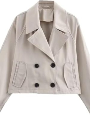 Women's Casual Short Trench Coat Long Sleeve Lapel Double Breasted Jacket Four Season Solid Color Outerwear