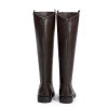 Knee High Boots Women Rounded Toe Flat Retro Bais Opening Low Chunky Heel Riding Boots