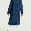 Women Denim Jacket Button Down Maxi Long Jean Trench Coat With Pocket