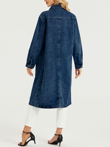 Women Denim Jacket Button Down Maxi Long Jean Trench Coat With Pocket